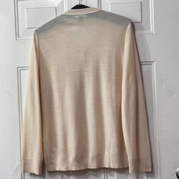 DKNY Women's Silk Sz L Cardigan Sweater Button Up Ivory Front w/Red Roses - Picture 5 of 9